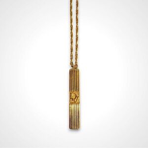 Dior *Rare* Vintage 18K Gold Plated Striped Logo Bar Pendant Necklace Authentic